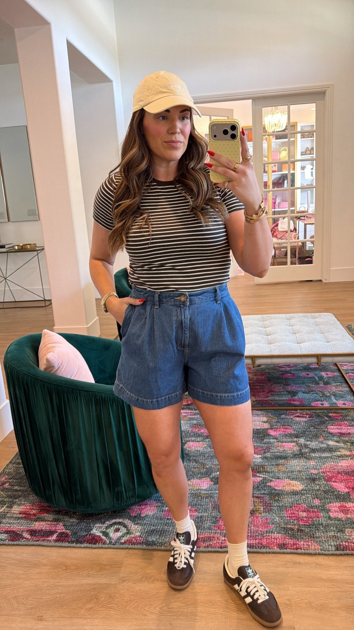 curvy midsize casual summer look! wearing size medium in brown striped tee and size medium in trouser shorts. 50% off this weekend!

#LTKMidsize #LTKSaleAlert #LTKSeasonal