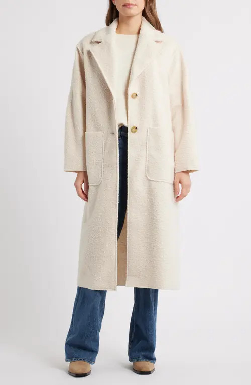 Marine Layer Colette Faux Shearling Longline Coat in Cream at Nordstrom, Size Large | Nordstrom