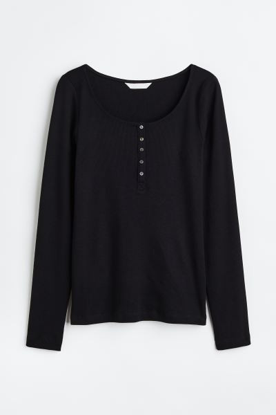 Ribbed Henley top - White - Ladies | H&M GB | H&M (UK, MY, IN, SG, PH, TW, HK)
