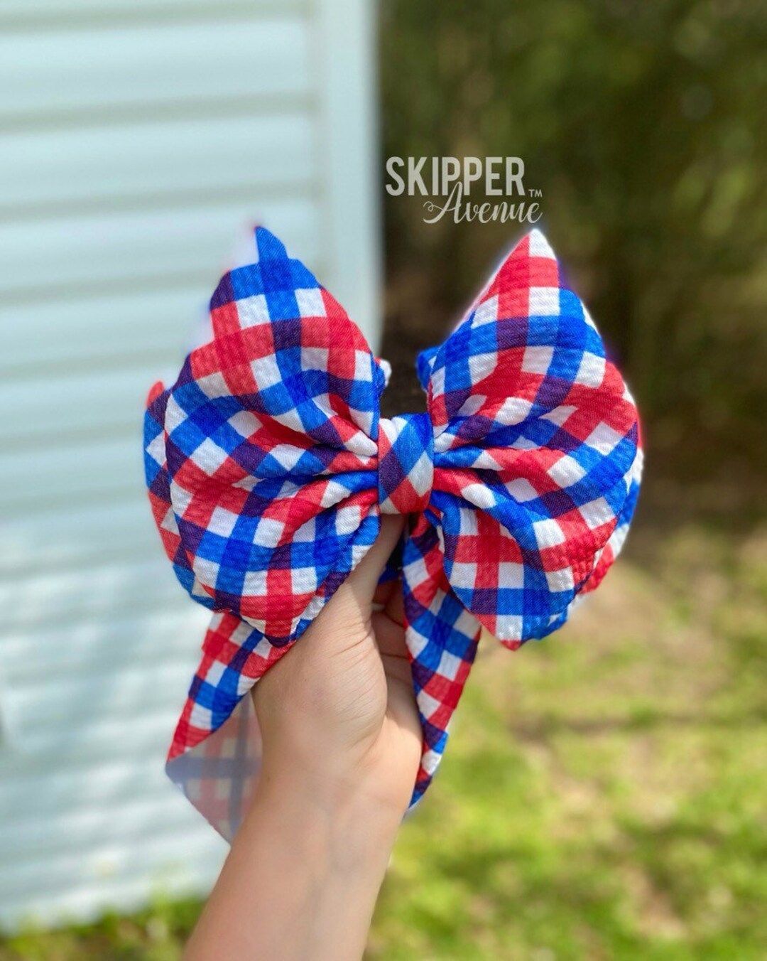 PATRIOTIC GINGHAM • 4th of July Stand-Up Headwraps, Permanently Sewn / Pull-Proof, Big Bow Head... | Etsy (US)