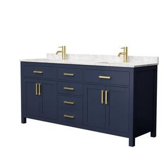 Wyndham Collection Beckett 72 in. W x 22 in. D Double Vanity in Dark Blue with Cultured Marble Va... | The Home Depot