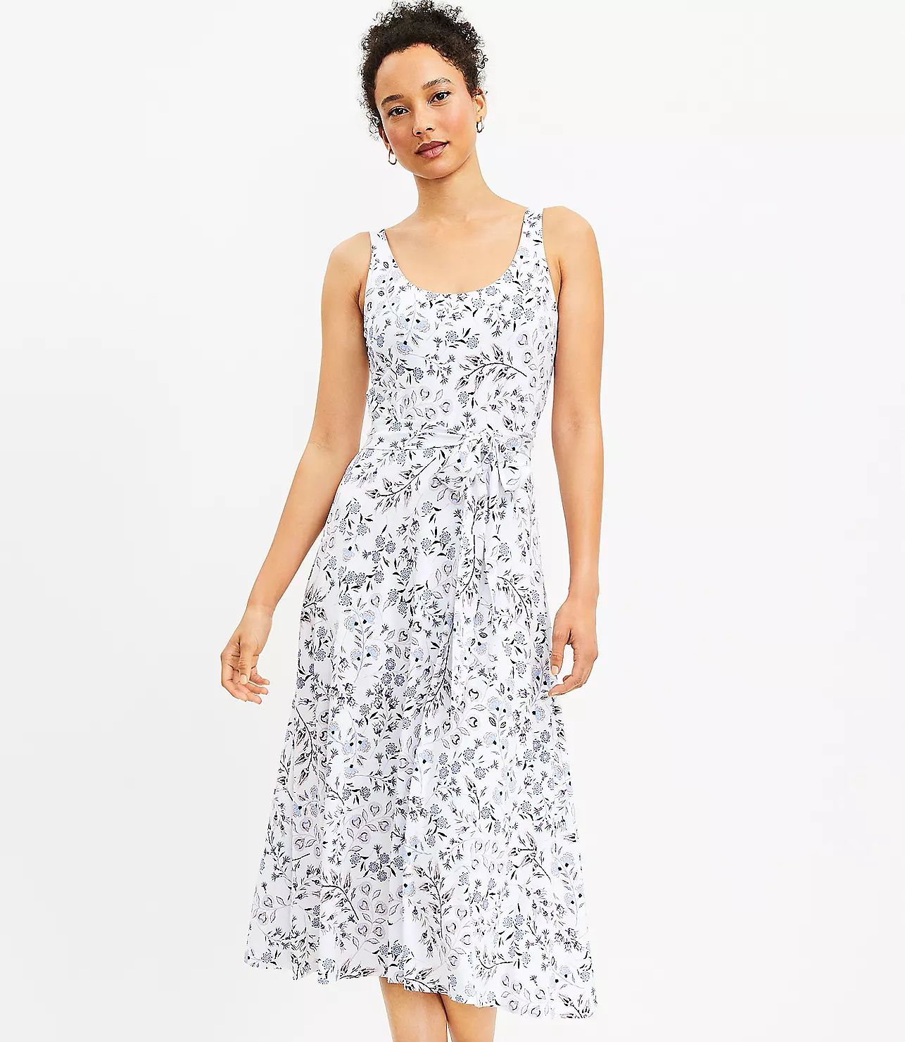 Petite Floral Tie Waist Sleeveless Midi Dress | LOFT