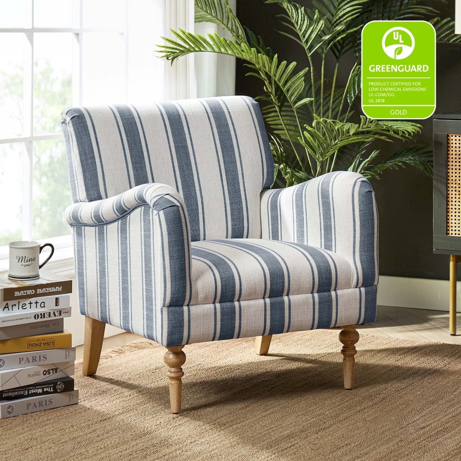 Stripe Armchair Upholstered Wooden Legs Accent Chair for Living Room Bedroom Adults Navy Stripe | Walmart (US)