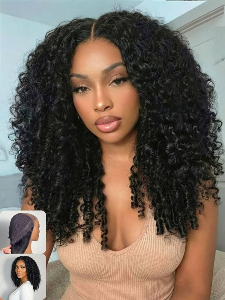 Nadula 200% Density Afro Kinky Curly Drawstring Wig Human Hair with Layer Finger Coil Burmese Cur... | Amazon (US)