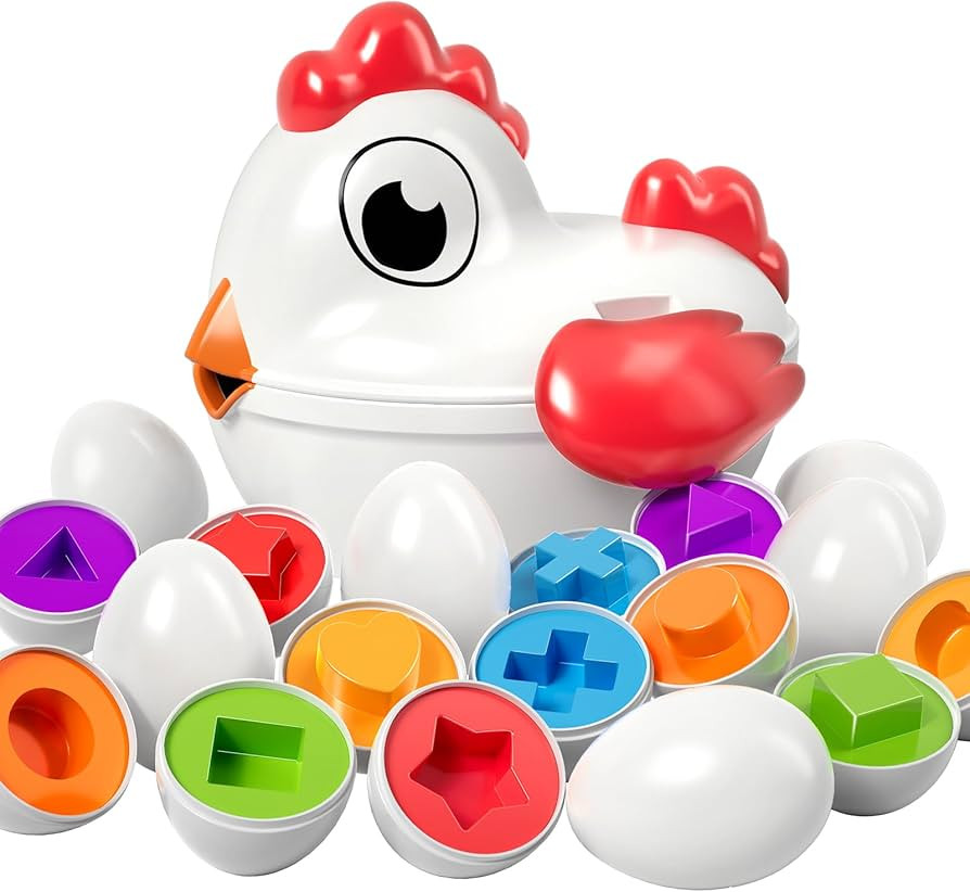 TEMI Toddler Chicken Easter Eggs - Color Matched Game Shape Sorter with 6 Toy Eggs for Kids 3-5, ... | Amazon (US)