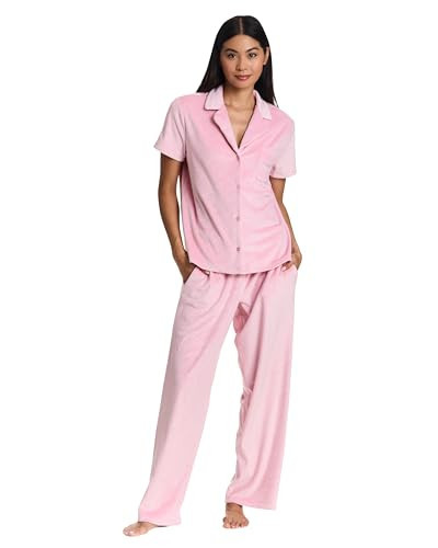 bebe Soft Velour Pink Pajamas for Women, Pink Velour Lounge Set, Short Sleeve PJ Set for Women (Rose Shadow, Medium) | Amazon (US)