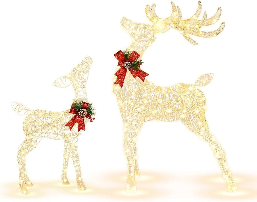 Tangkula 2 Pieces Christmas Lighted Reindeer Set, Outdoor Yard Xmas Decorations with 170 LED Ligh... | Amazon (US)