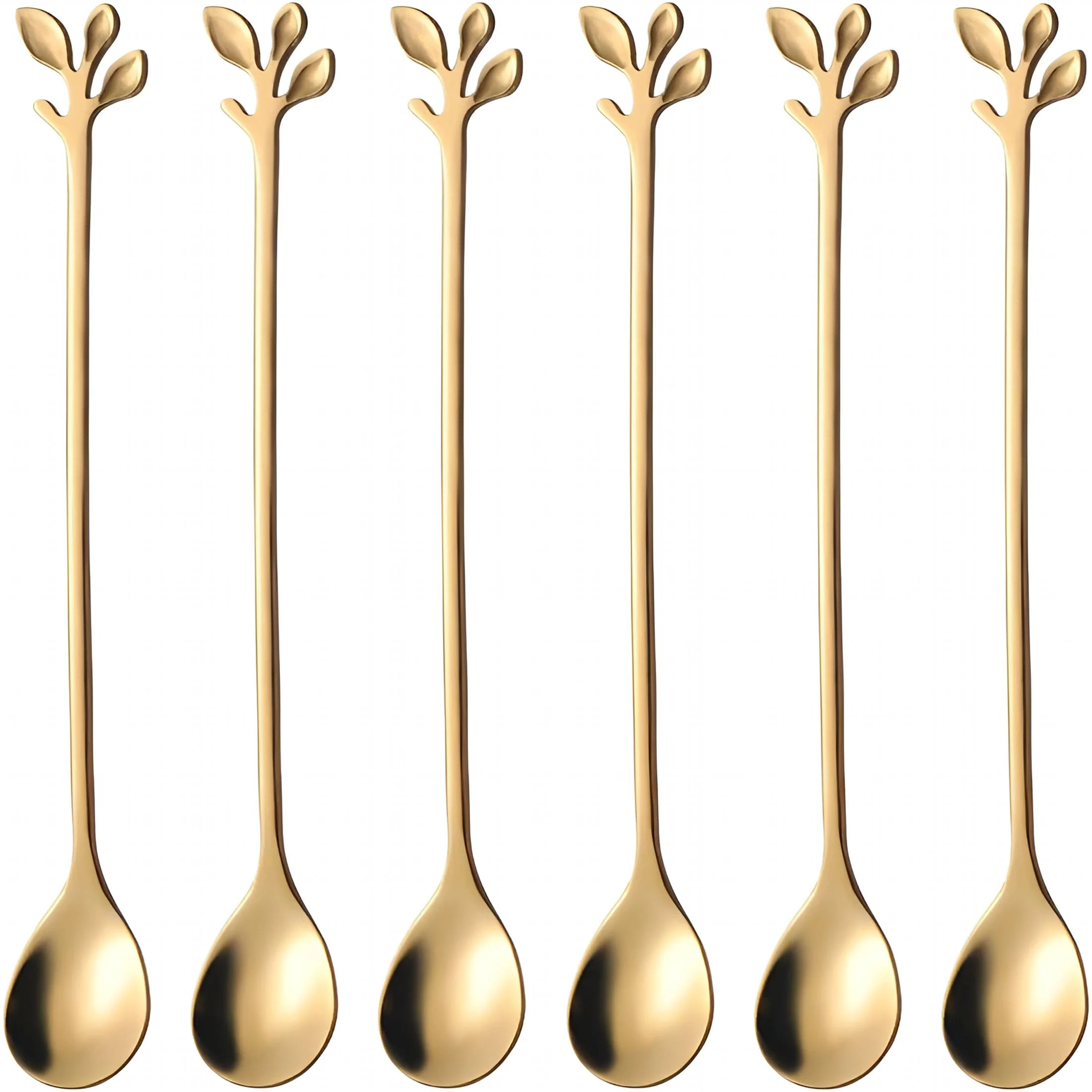EXLEAF 6-Piece Elegant Gold Leaf Long Handle Teaspoons-7.4"Stainless Steel Stir Spoons for Coffee&Tea,Perfect for Mixing&Stirring - Walmart.com | Walmart (US)