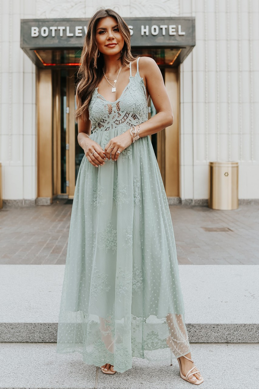 Paradise Island Dusty Sage Scalloped Lace Maxi | Magnolia Boutique