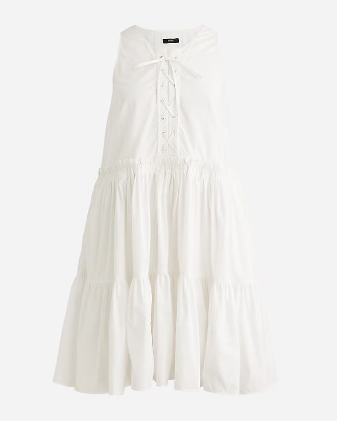 Tiered lace-up mini dress in cotton poplin | J.Crew US