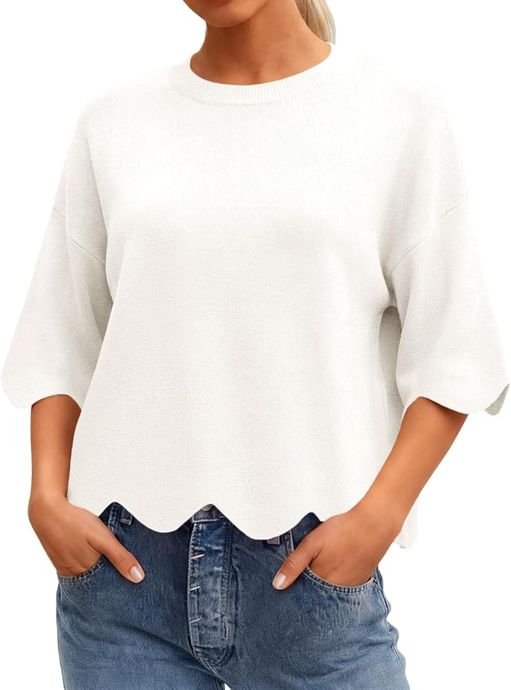 Tankaneo Womens Short Sleeve Sweater Summer Casual Oversized Cropped Sweaters Lightweight Crewnec... | Amazon (US)