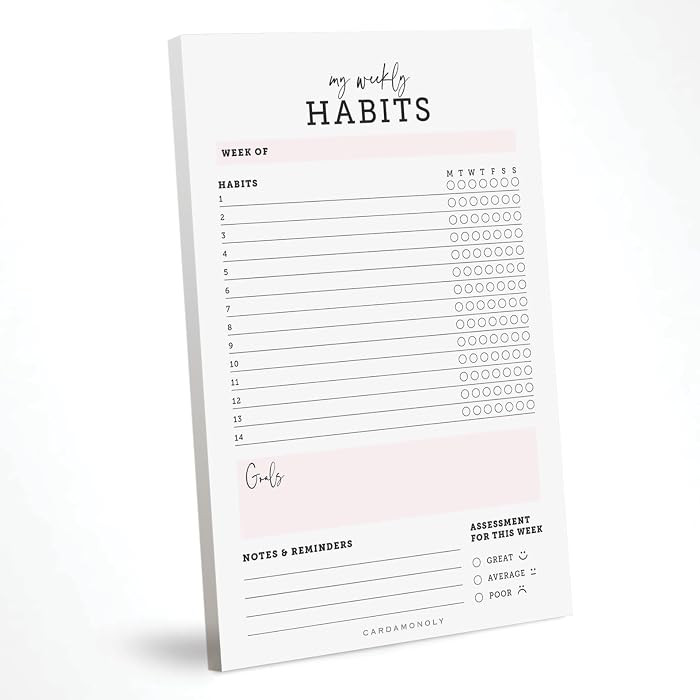 CARDAMONOLY Habit Tracker Notepad in Black and Light Pink- 50 Page Tear Off Planning Pad - 6 x 9 ... | Amazon (US)