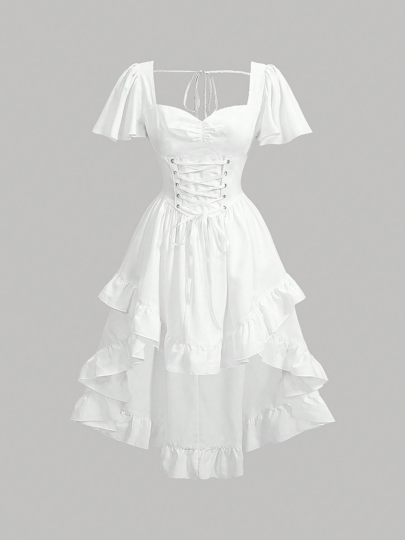 SHEIN MOD Women's Solid Color Sweetheart Neckline Cross Tie Rod Ruffle Edge Asymmetric Vintage He... | SHEIN