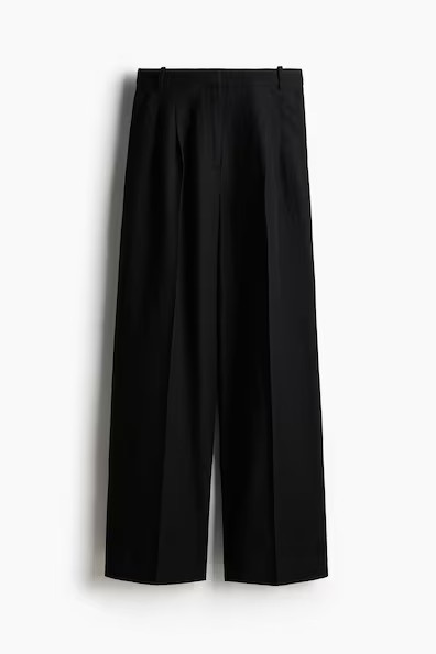 H & M - Wide linen-blend trousers - Black | H&M (UK, MY, IN, SG, PH, TW, HK)