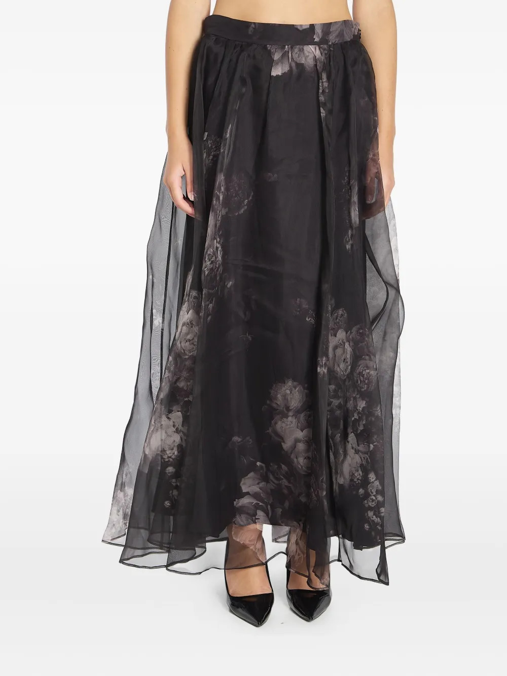 ZIMMERMANN floral-print Gathered Midi Skirt | Black | FARFETCH | Farfetch Global
