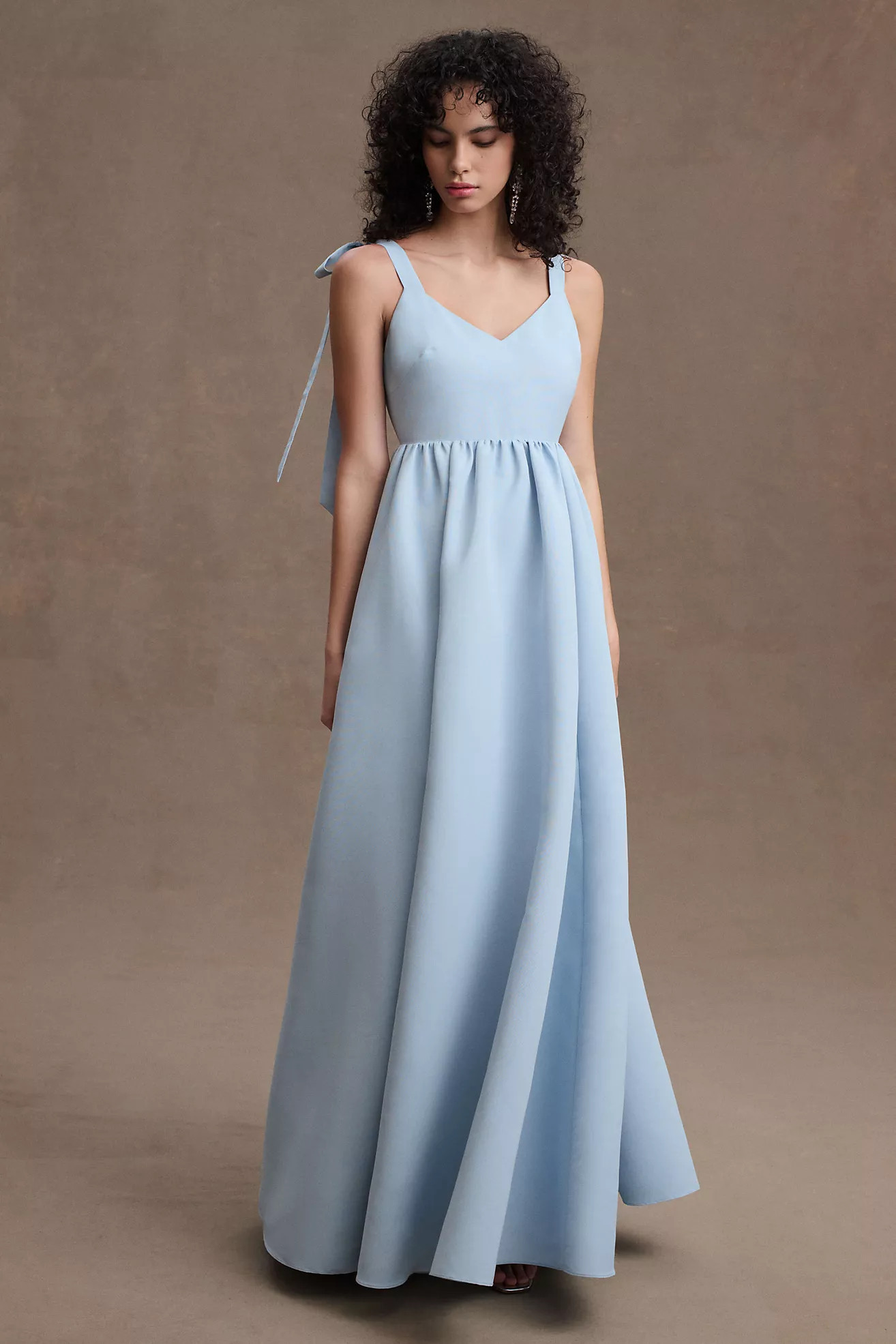 BHLDN Elanor Shoulder-Tie V-Neck Taffeta A-Line Gown | Anthropologie (US)