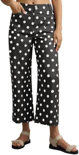 Tankaneo Womens Cropped Striped Jeans Casual High Waisted Stretchy Polka Dots Straight Leg Denim ... | Amazon (US)
