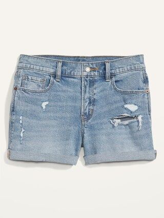 Mid-Rise Boyfriend Ripped Light-Wash Jean Shorts for Women -- | Old Navy (US)