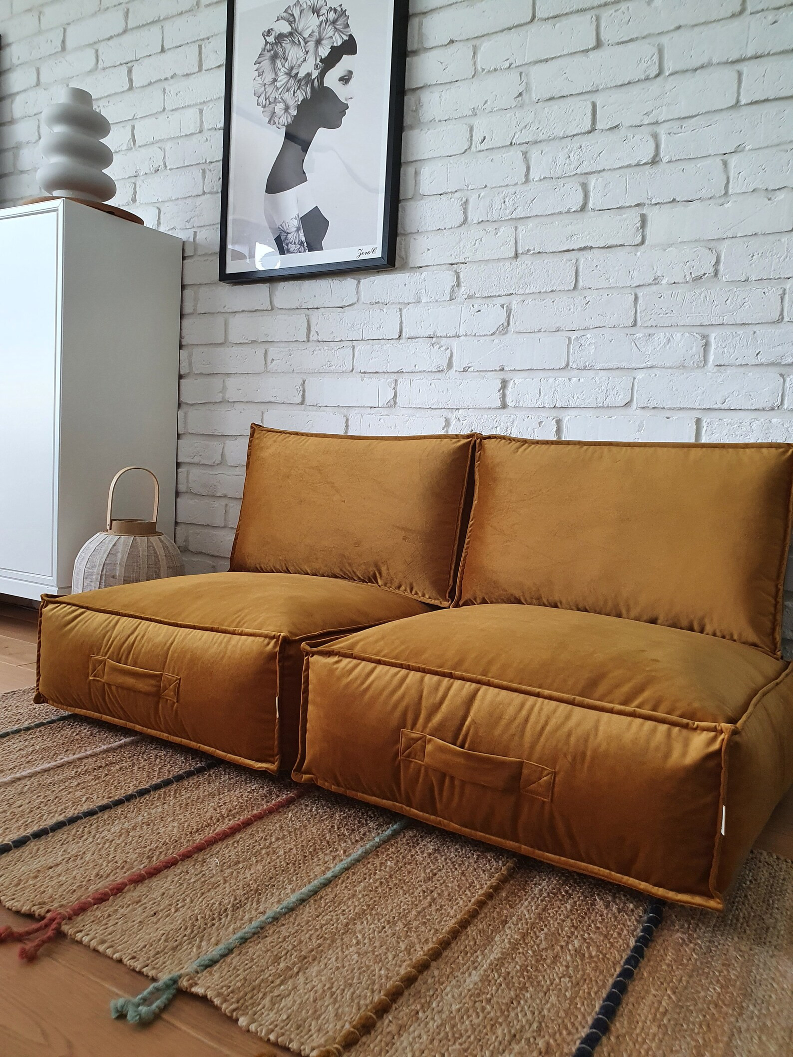 Floor modular sofa, velvet Couch, Pouf and backrest, floor seating, Sofa Living, Reading Nook, Fl... | Etsy (NL)