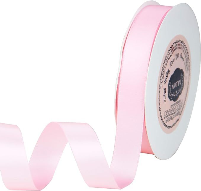 VATIN 5/8 inch Double Faced Polyester Pearl Pink Satin Ribbon -Continuous 25 Yard Spool, Perfect ... | Amazon (US)