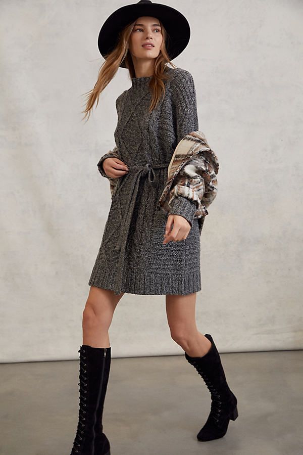 Leah Cable-Knit Sweater Dress By Amadi in Grey Size S | Anthropologie (US)