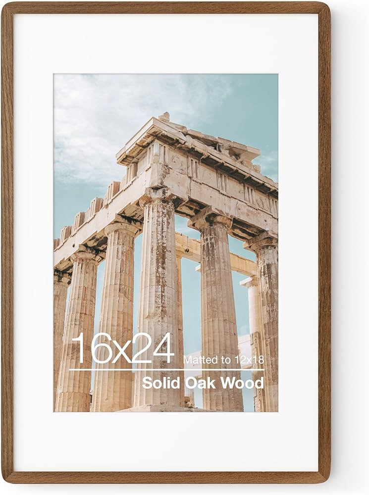 16x24 Poster Frame | Solid Oak Wood 16 x 24 Picture Frame | 24x16 Poster Frame With Mat For 12x18... | Amazon (US)