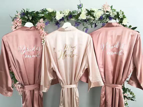 Bridesmaid robes, Maid of Honor Robe, Set of, Blush, Rose Gold, Mauve, Dusty Rose, Vintage Pink W... | Etsy (US)