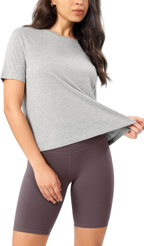 ODODOS Modal Soft Short Sleeve Shirts for Women Crew Neck Yoga Tee Casual Workout Tops | Amazon (US)