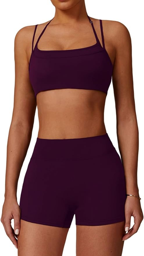 Two Piece Workout Sets For Women Sports Bra Matching High Waist Scrunch Butt Shorts Gym Yoga Athl... | Amazon (US)
