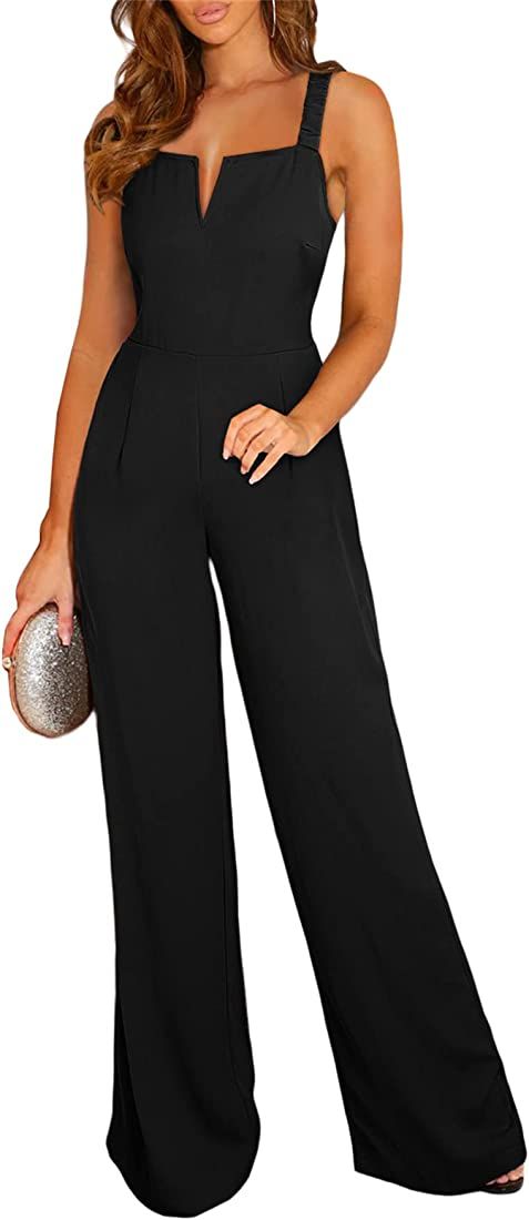 BLENCOT Sleeveless Jumpsuits For Women Dressy Casual V Neck Wide Leg Long Pants Slip Rompers Summ... | Amazon (US)