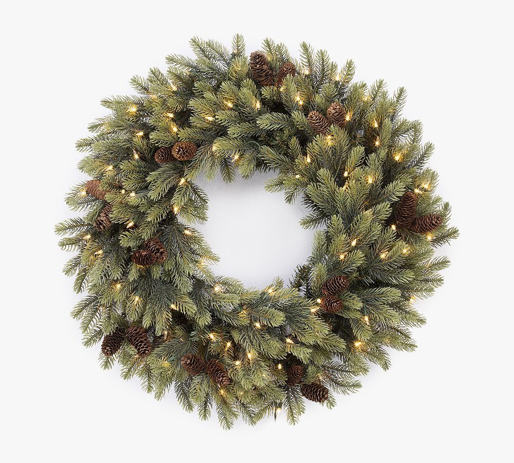 Faux Lit  New England & Pine Wreath with Pinecones | Pottery Barn (US)