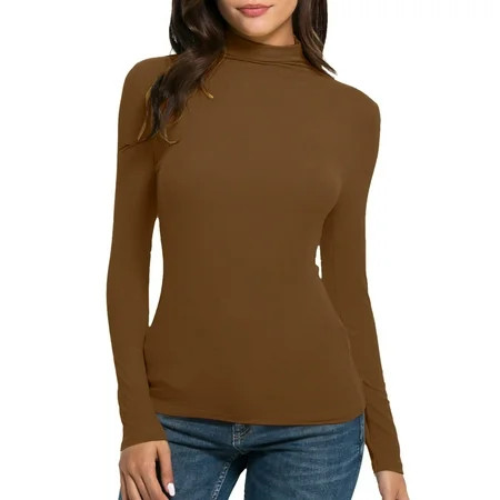 Odbmxy Brown Undershirt for Women Long Sleeve Layering Tops for Women Plain Comfy Fitted Casual Slim Tops | Walmart (US)
