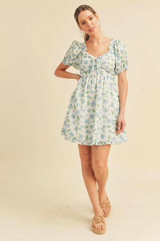 MACK FLORAL EYELET DRESS IN BLUE SKIES | Indigeaux Denim Bar & Boutique