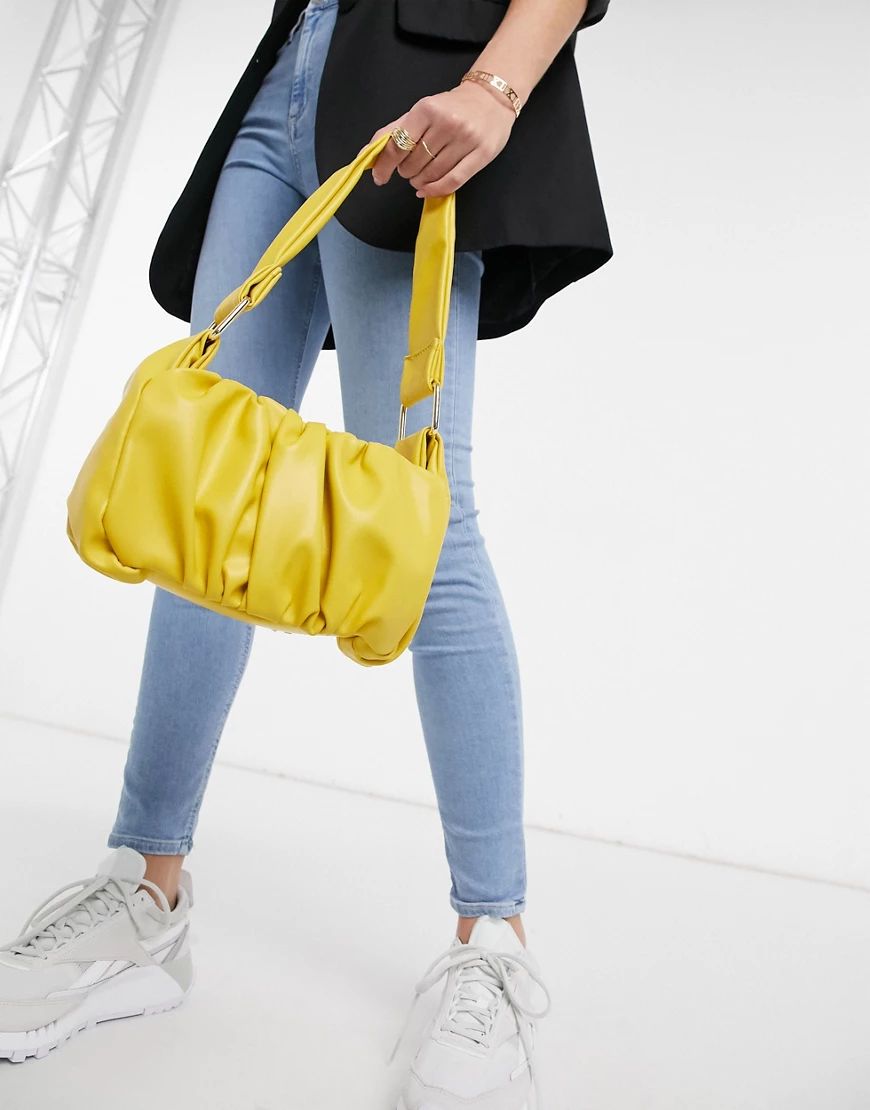 ASOS DESIGN ruched 70s shoulder bag with hardware strap in yellow-Multi | ASOS (Global)