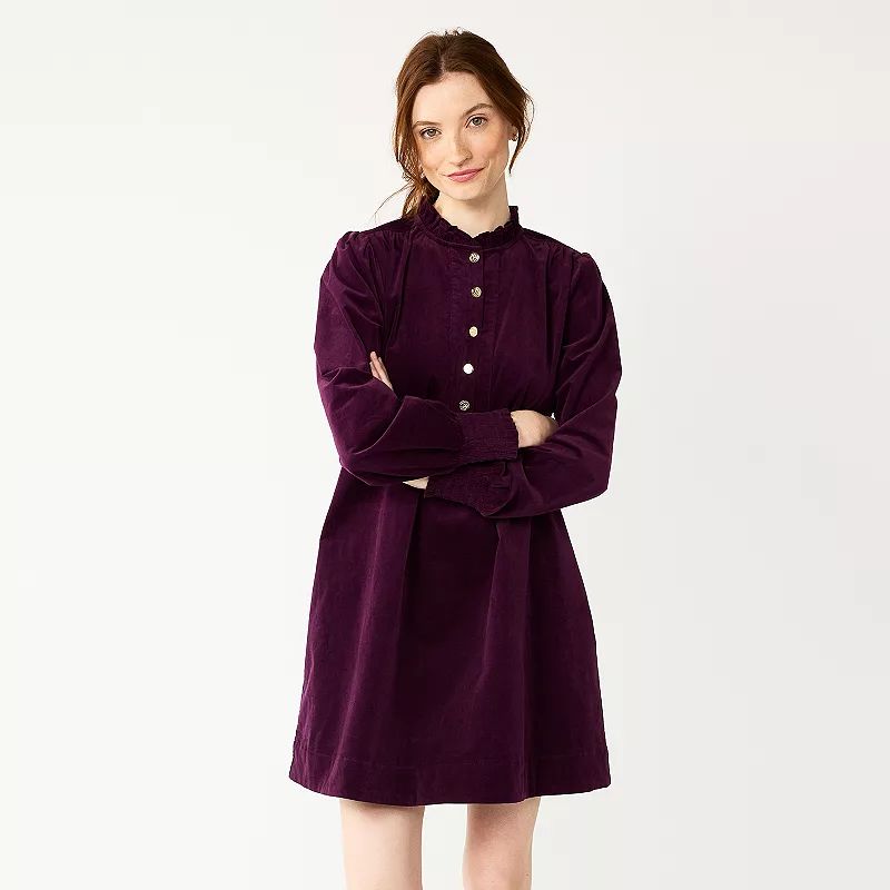 Women's DRAPER JAMES RSVP Corduroy Scalloped Mini Dress, Size: XS, Drk Purple | Kohl's