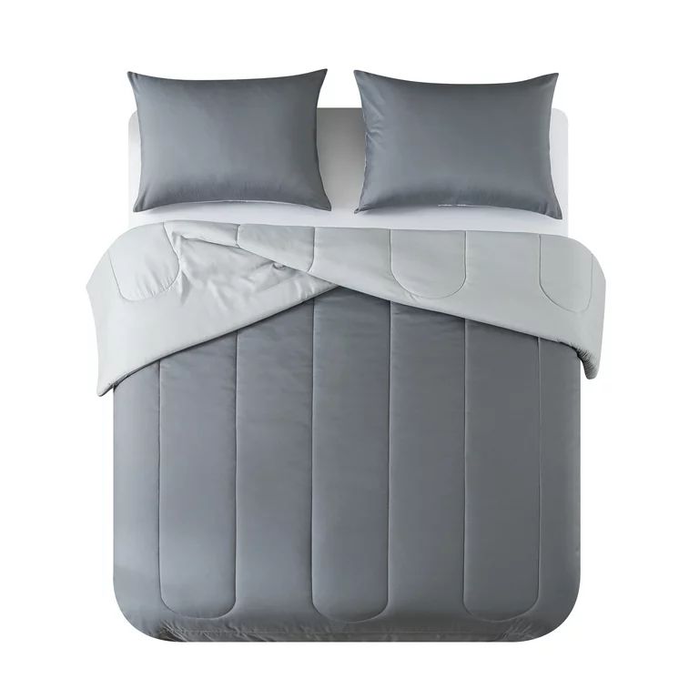Mainstays Grey Reversible 7-Piece Bed in a Bag Comforter Set with Sheets, Full | Walmart (US)