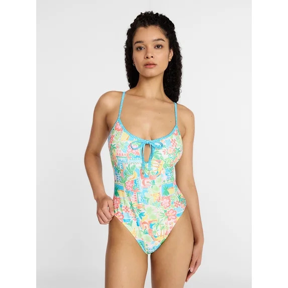 No Boundaries Scoop Neck One Piece Swimsuit with Keyhole, Women's XXS-XXL | Walmart (US)