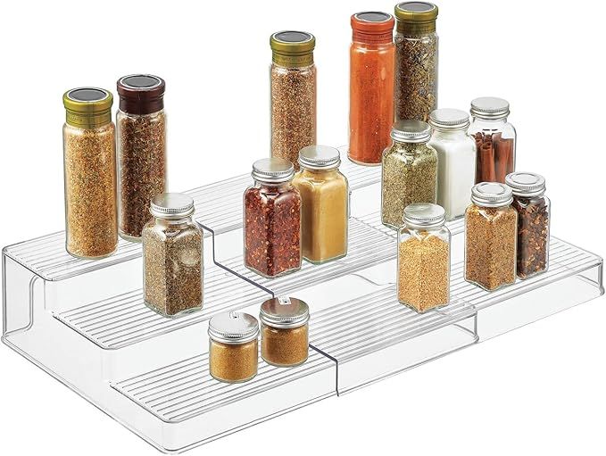 mDesign Plastic Spice and Food Kitchen Expandable Cabinet Shelf Organizer - 3 Tier Storage - Mode... | Amazon (US)