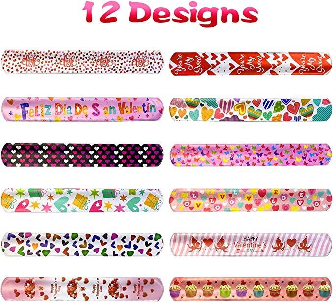 JoFAN 48 PCS Valentines Slap Bracelets Toys for Kids School Class Classroom Valentines Day Cards ... | Amazon (US)