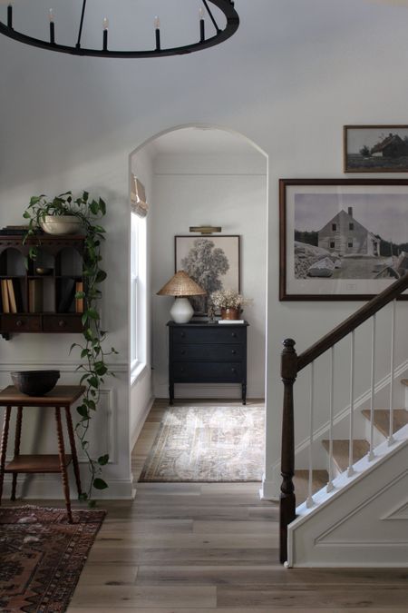 Foyer view, foyer ideas, staircase gallery wall, vintage modern foyer 
