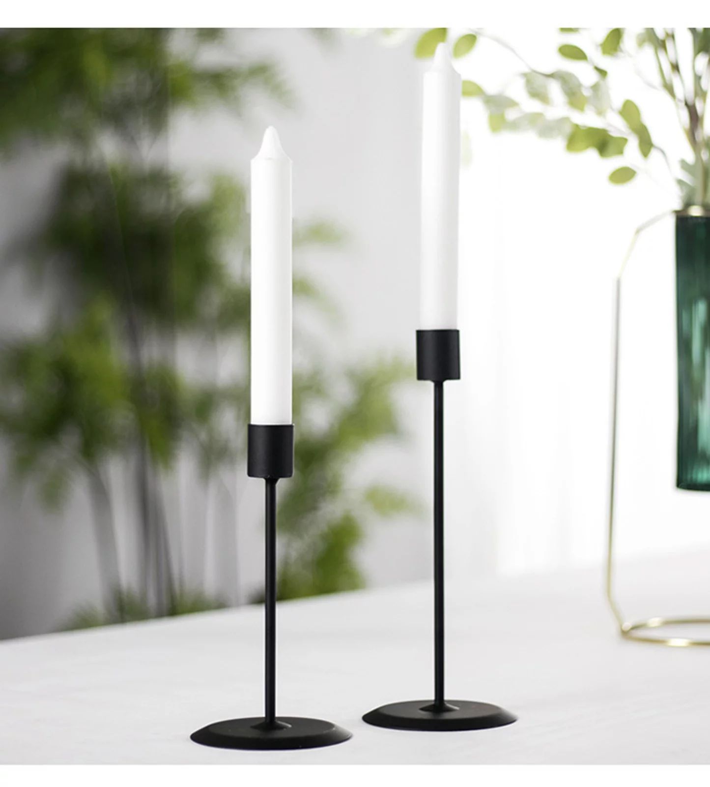 Puloru 2 Pieces Candle Holder, Solid Color Metal Candlestick Desktop Decor for Home Office, Black... | Walmart (US)