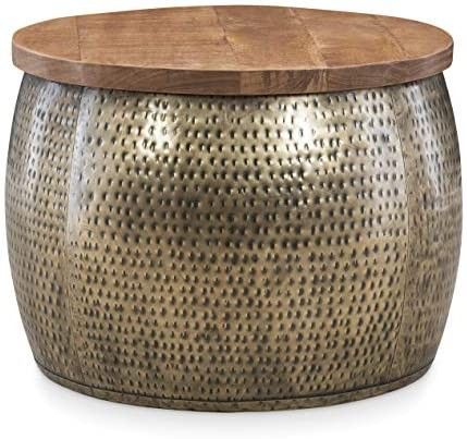 Powell Hammered Gold Drum with Natural Wood Lift Top for Storage Janice Table | Amazon (US)