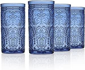 Godinger Highball Drinking Glasses, Tall Glass Cups Vintage Design - Jax Collection, Blue, Set of... | Amazon (US)