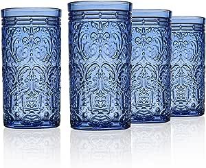 Godinger Highball Drinking Glasses, Tall Glass Cups Vintage Design - Jax Collection, Blue, Set of... | Amazon (US)