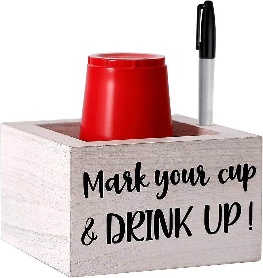 Single Cup Holder with Marker Slot Wooden Mark Your Cup and Drink Up Cup Holder Party Cup Organiz... | Amazon (US)