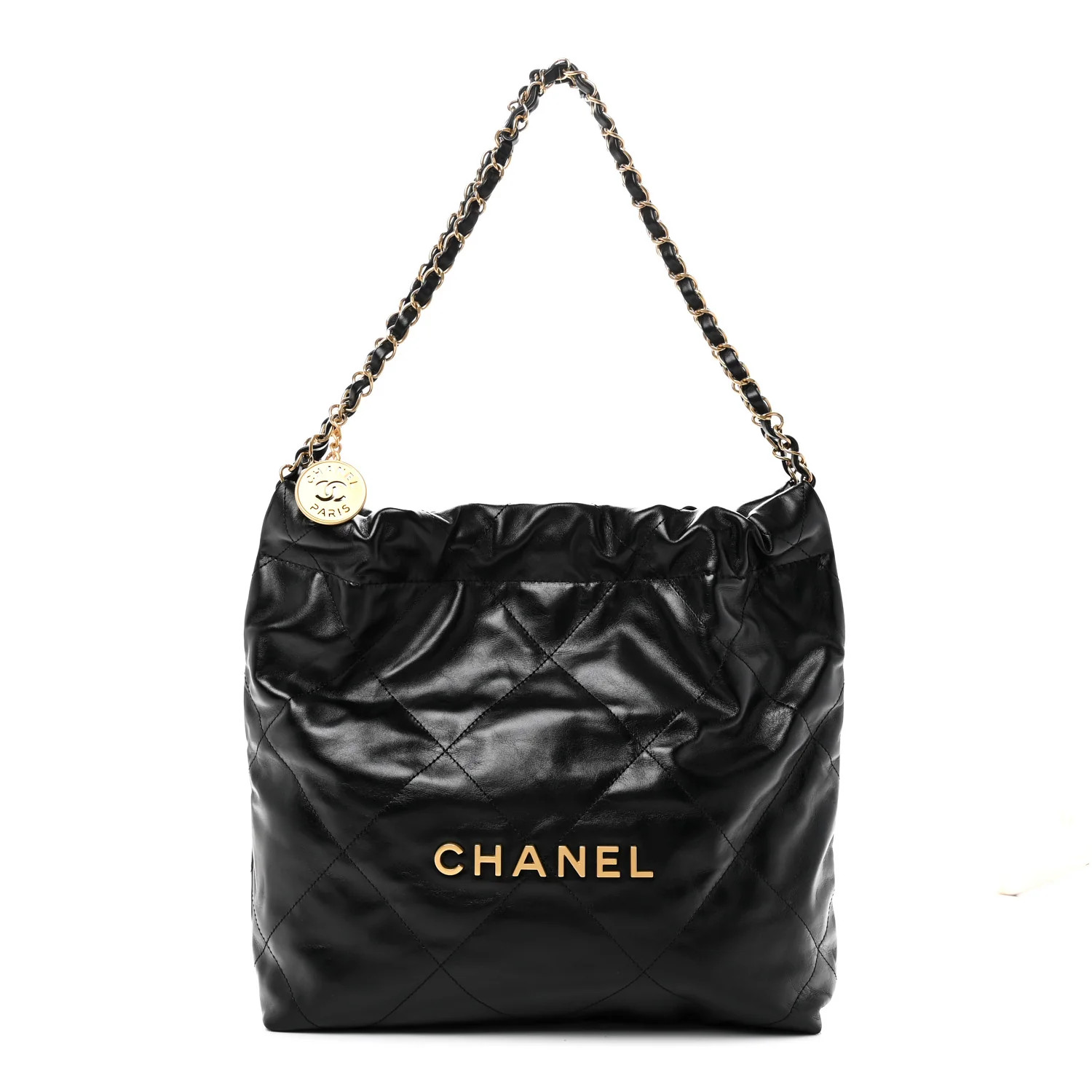 Chanel Shiny Calfskin Quilted Small Chanel 22 Black | FASHIONPHILE (US)