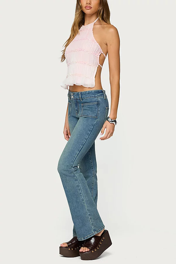 Edikted Amit Tiered Chiffon Halter Top in Light/Pink, Women's at Urban Outfitters | Urban Outfitters (US and RoW)