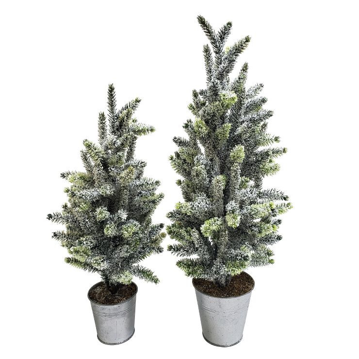 Transpac Artificial 20.87 in. Green Christmas Rustic Frosted Bucket Trees Set of 2 | Target