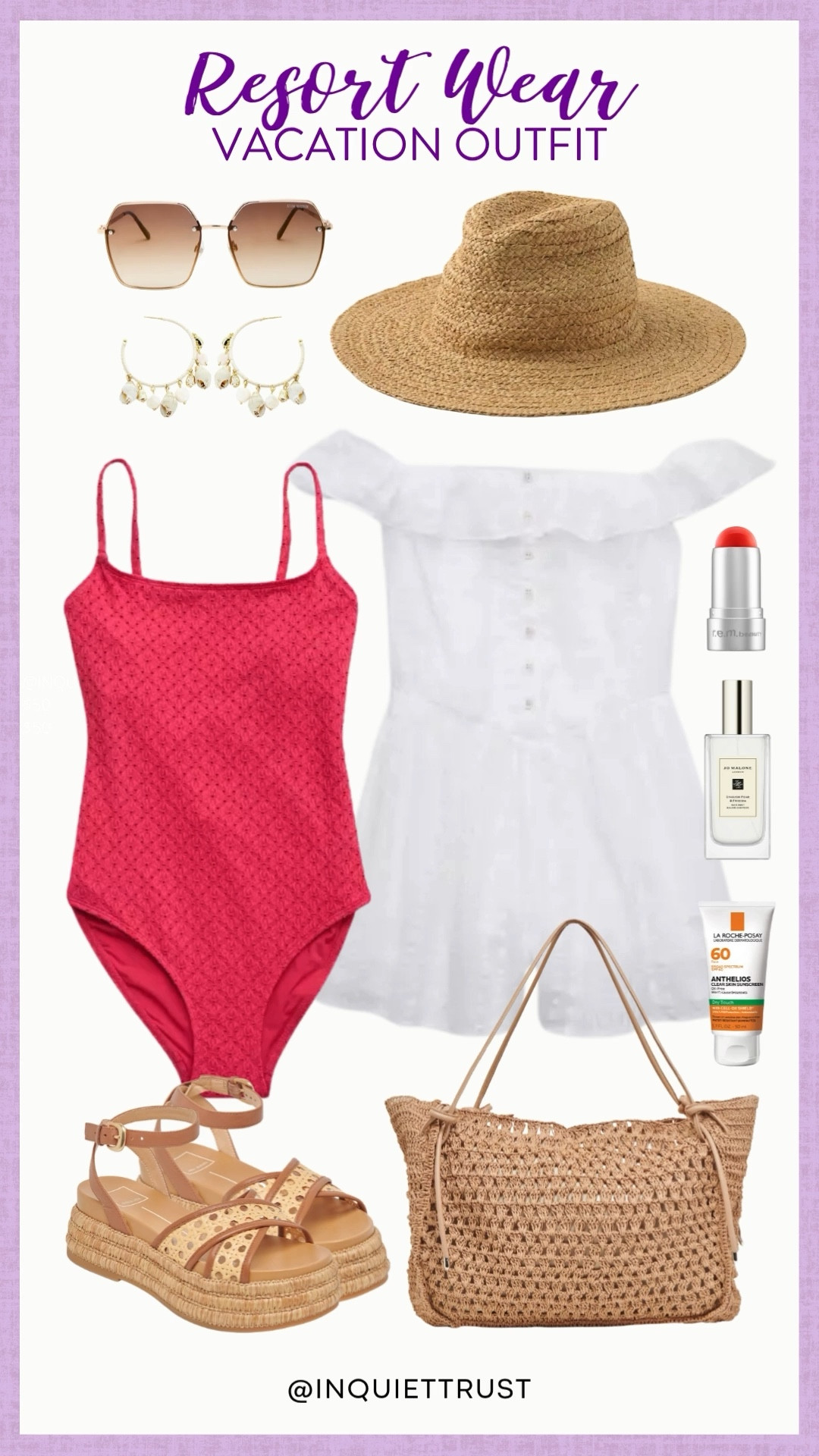 Seriously, how perfect is this combo for a relaxed resort day? That pop of pink in the swimsuit is so fun, and the straw hat and bag just scream 'vacation mode.' Plus, those platform sandals look comfy enough for exploring and chic enough for dinner. 
#sunprotection #beachlook #coastalwear #outfitinspo

#LTKStyleTip #LTKSeasonal #LTKSwim
