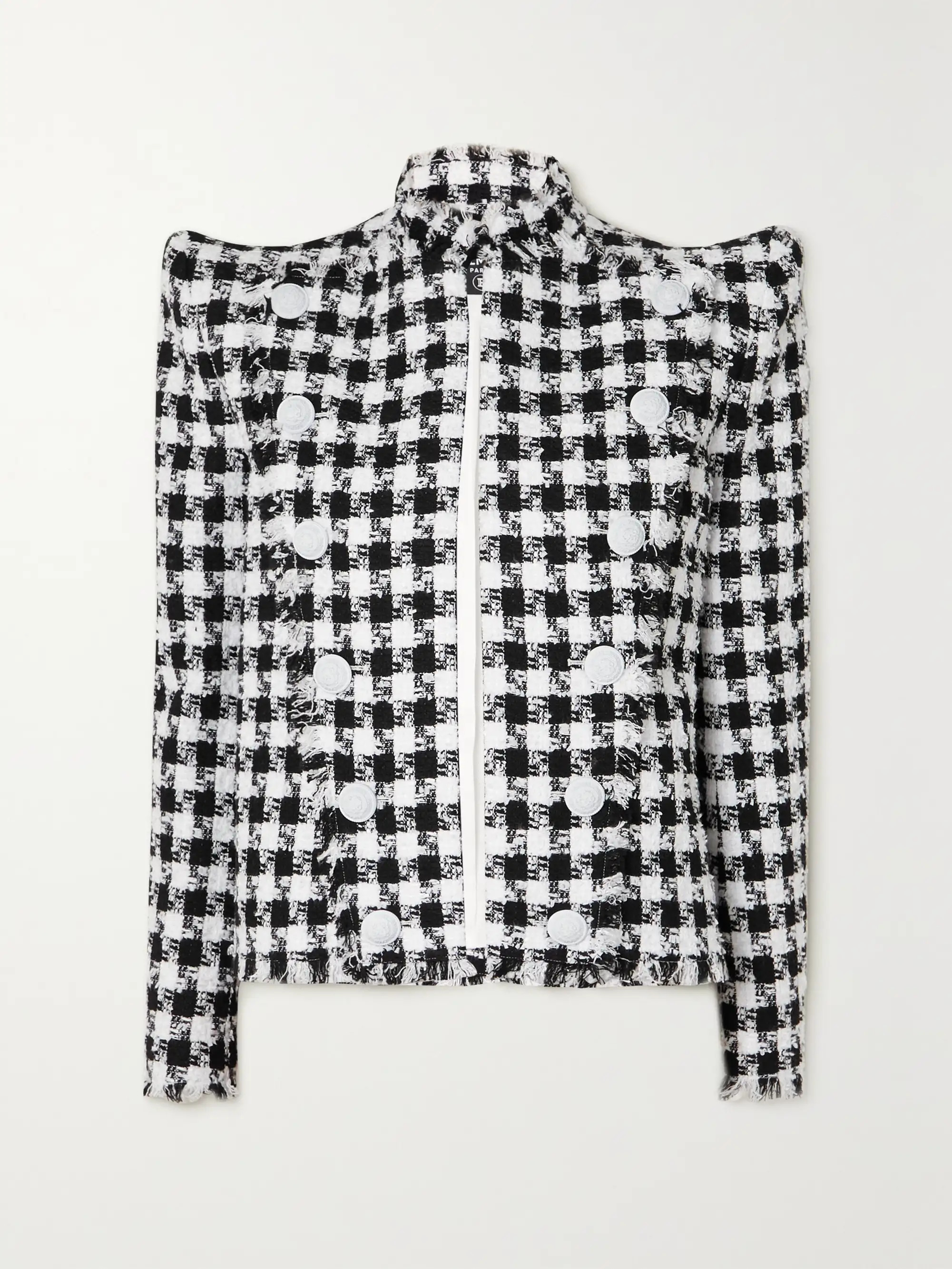 Button-detailed gingham cotton-blend tweed blazer | NET-A-PORTER (US)